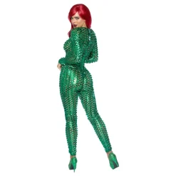 Laser Cut Catsuit Grønn Metallic Deluxe