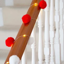 LED Girlander Pompoms Rød/Hvit