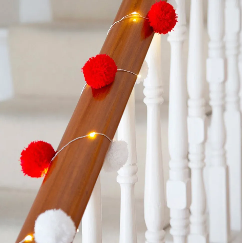 LED Girlander Pompoms Rød/Hvit
