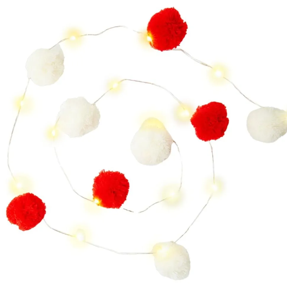 LED Girlander Pompoms Rød/Hvit