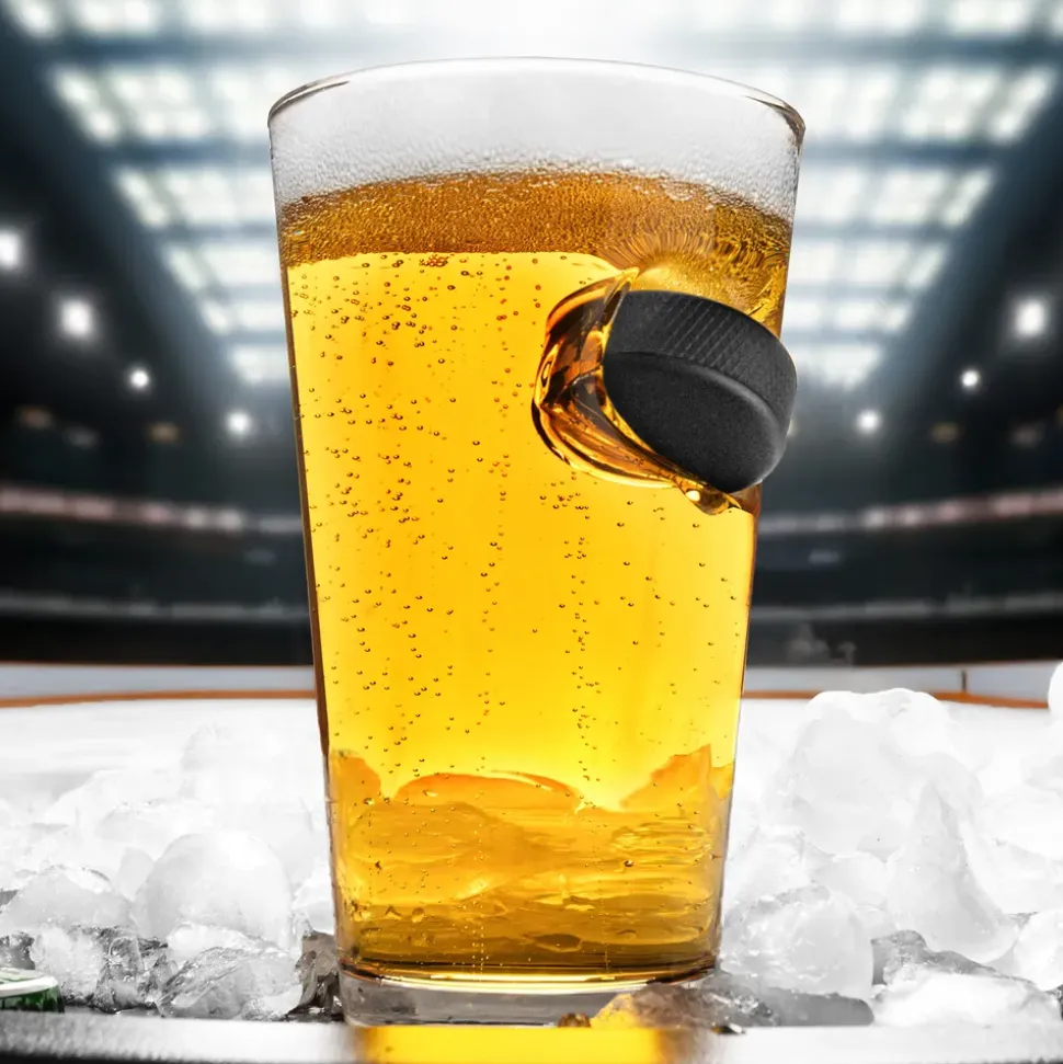Ølglass med Hockeypuck