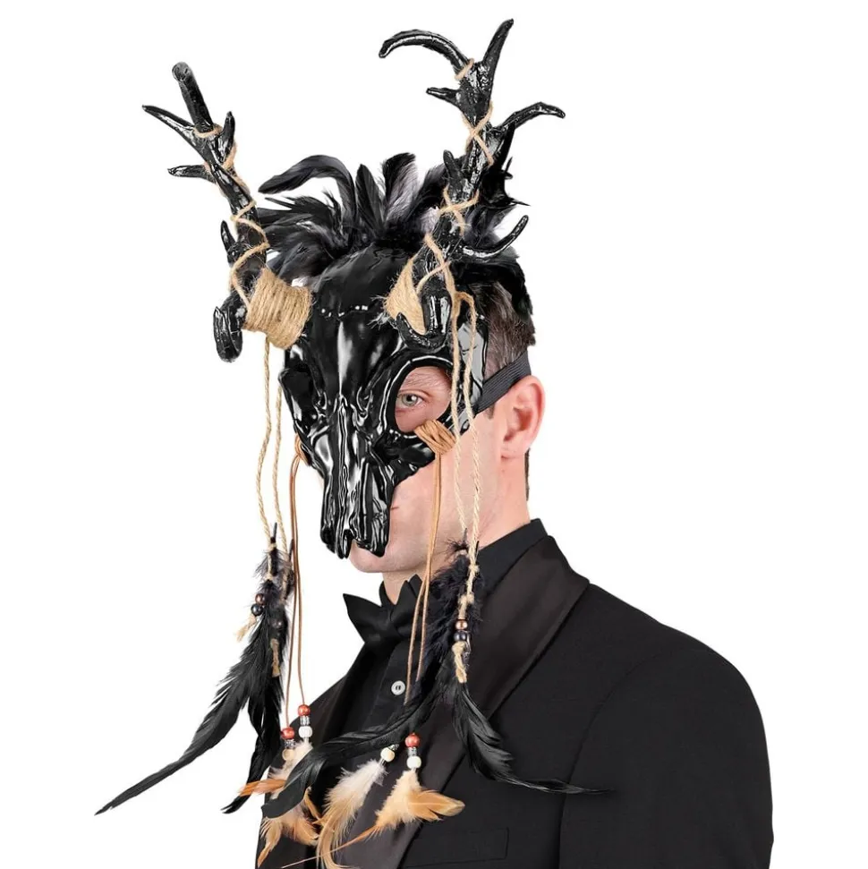 Oksehodeskalle svart med fjær masker