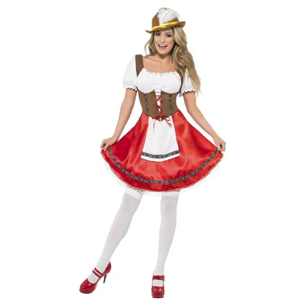 Oktoberfest Kjole Hvit/Rød Kostyme