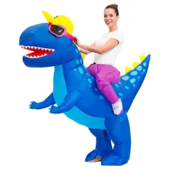 Oppblåsbar Ridende Dinosaur Blå Kostyme