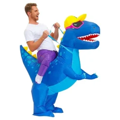Oppblåsbar Ridende Dinosaur Blå Kostyme