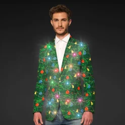OppoSuits Christmas Green Tree Light Up Herre Dressjakke