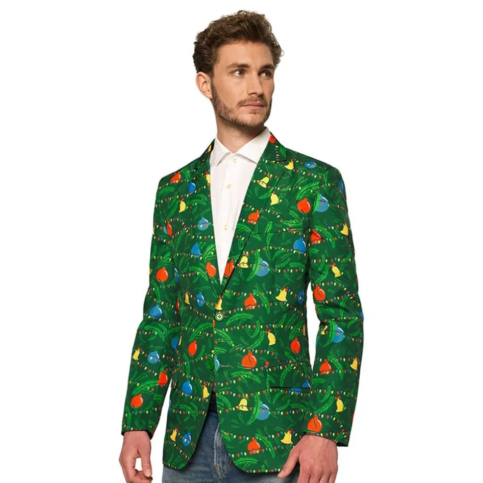 OppoSuits Christmas Green Tree Light Up Herre Dressjakke