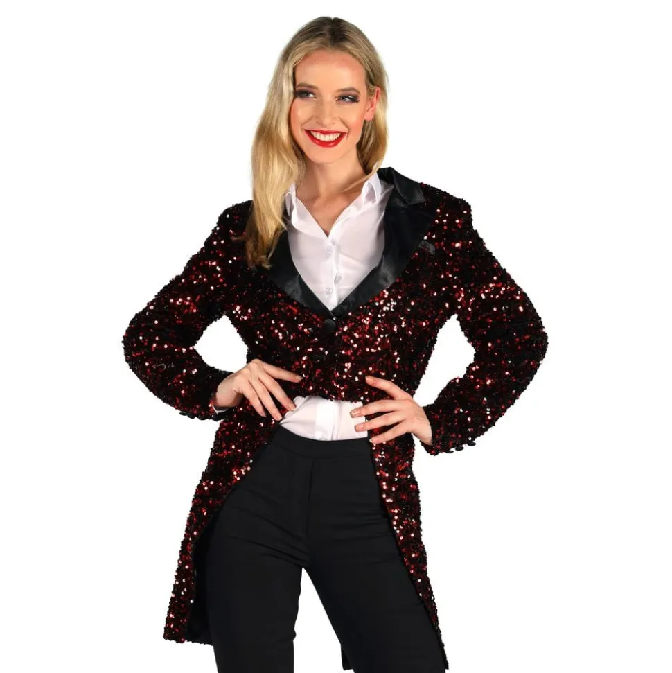 Paljettfrakk Dame Svart/Rød Deluxe