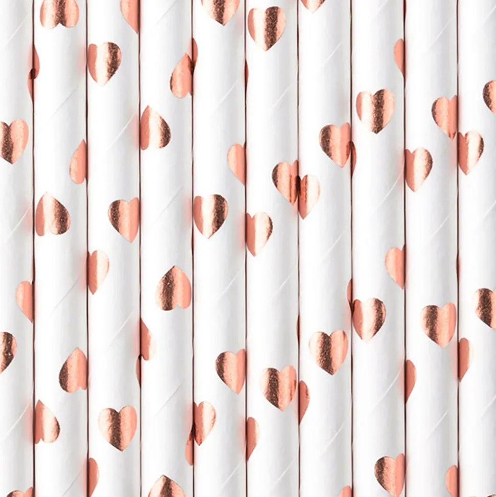 Papirsugerør Hjerter Roségull Metallic