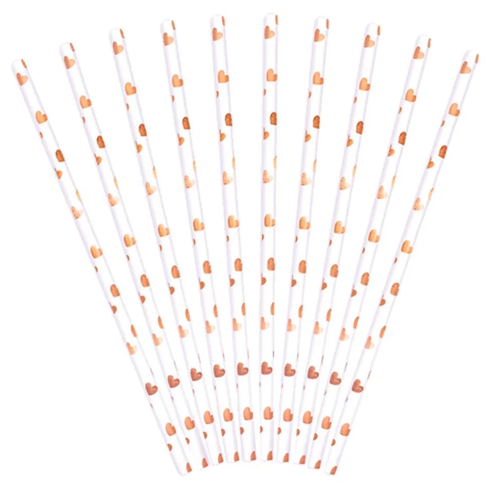Papirsugerør Hjerter Roségull Metallic