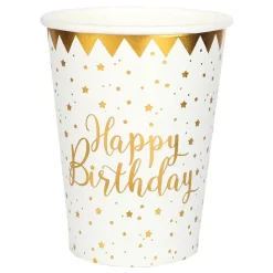 Pappkopper Happy Birthday Gull/Hvit