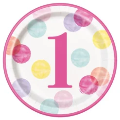 Papptallerkener Prikkete 1 År Rosa