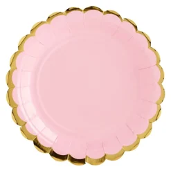 Papptallerkener Rund Rosa/Gull