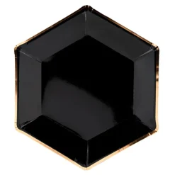 Papptallerkener Svart Gullkant Hexagon Celebrate