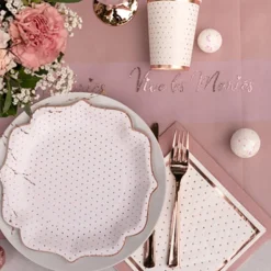 Papptallerken Prikkete Hvit/Roségull