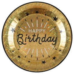 Papptallerken Sparkling Happy Birthday Svart/Gull