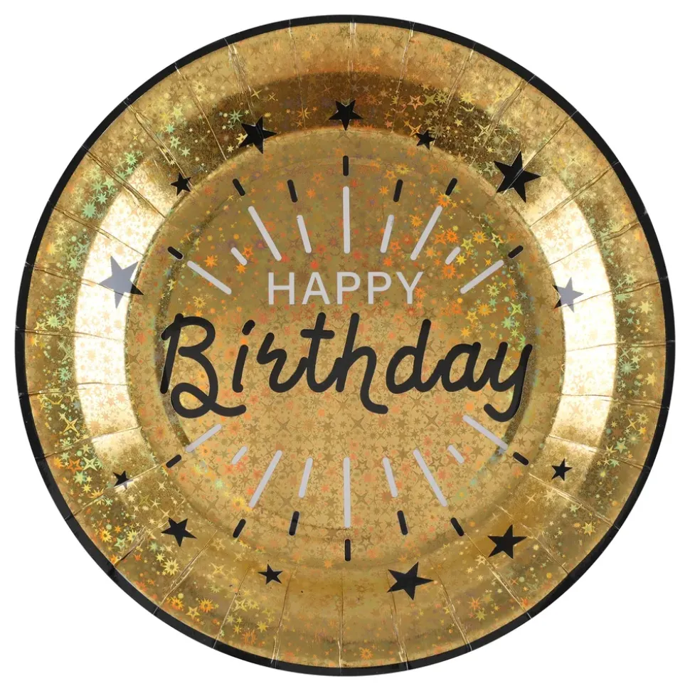Papptallerken Sparkling Happy Birthday Svart/Gull
