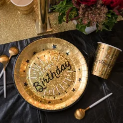 Papptallerken Sparkling Happy Birthday Svart/Gull