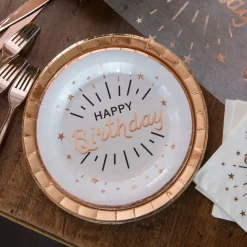 Papptallerken Sparkling Happy Birthday Hvit/Roségull