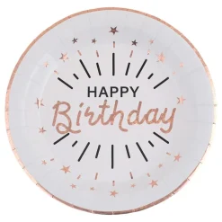 Papptallerken Sparkling Happy Birthday Hvit/Roségull