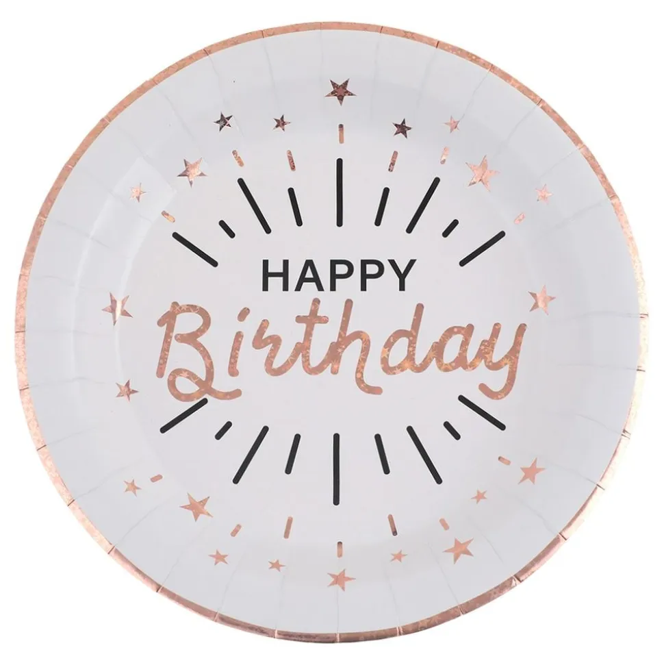 Papptallerken Sparkling Happy Birthday Hvit/Roségull