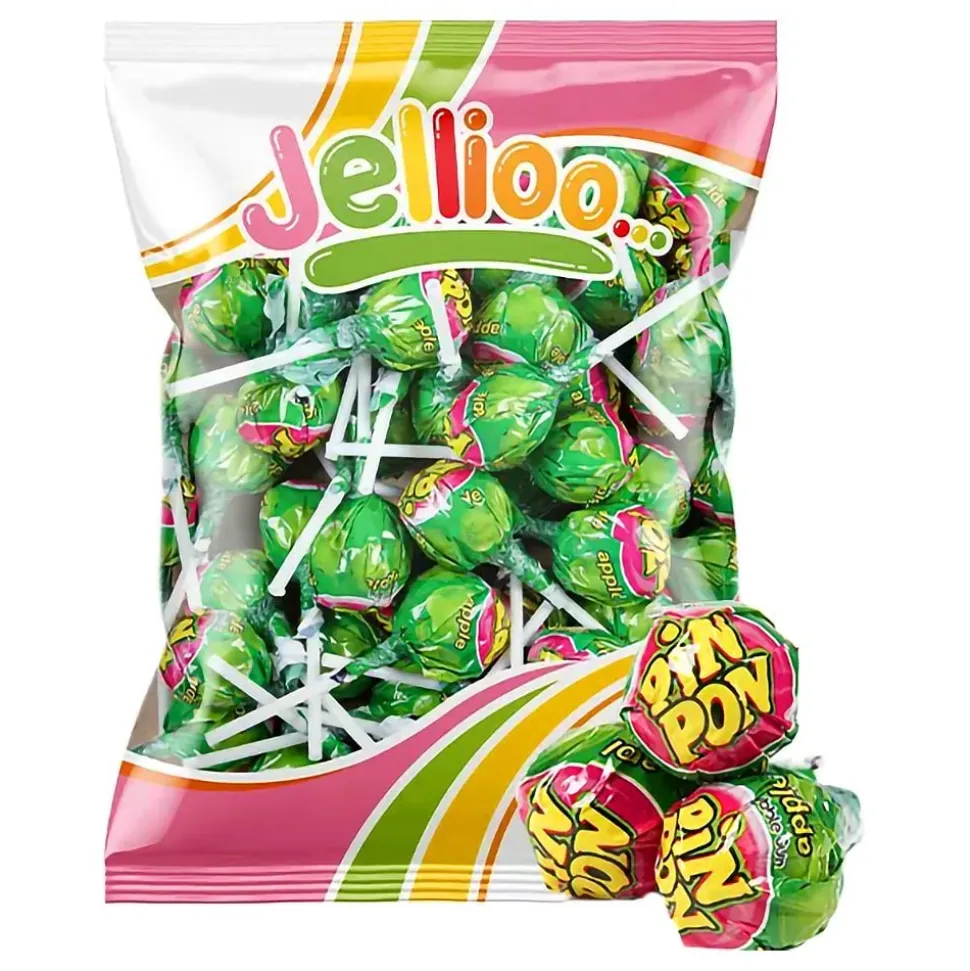 Pin Pon Lollipop Gum Sour Green Apple Storpakning