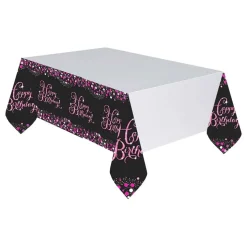 Plastduk Happy Birthday Svart/Rosa Glitter