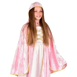Prinsessecape rosa fløyel med hette til barn