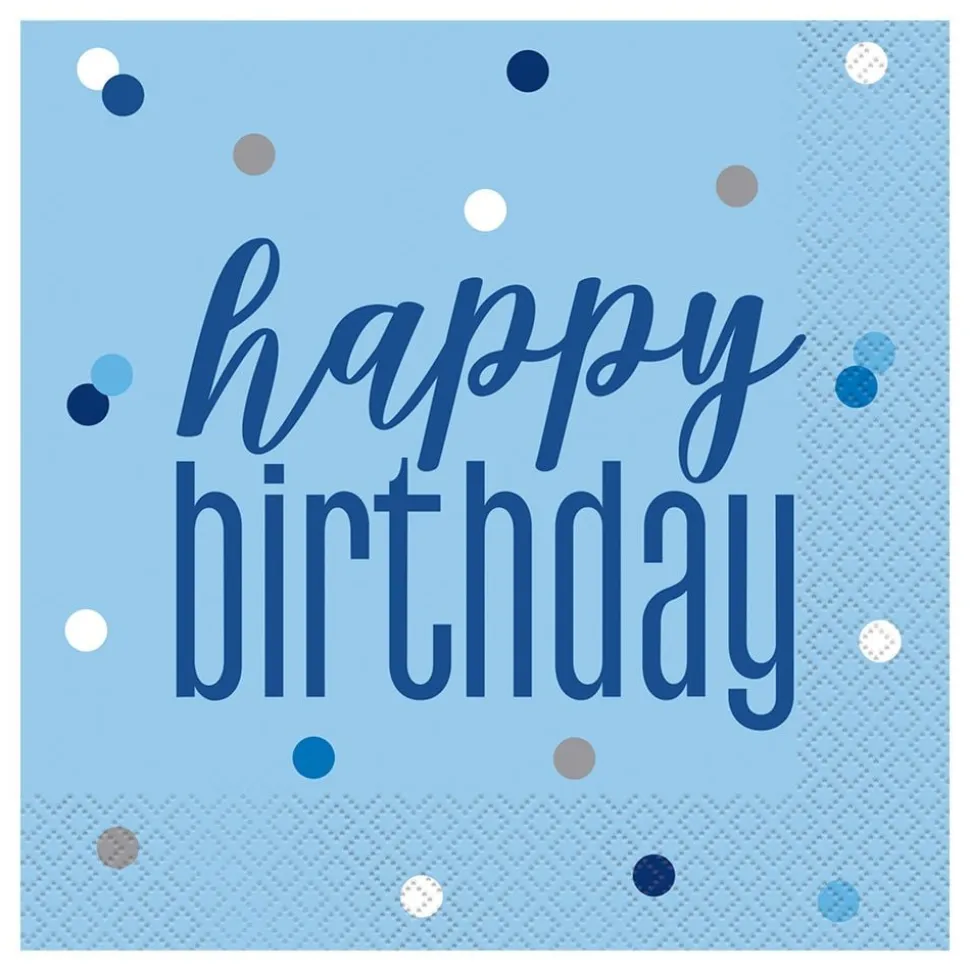 Servietter Happy Birthday Blå Prikkete