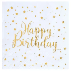 Servietter Happy Birthday Gull/ Hvit