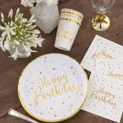 Servietter Happy Birthday Gull/ Hvit