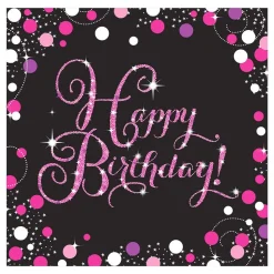 Servietter Happy Birthday Svart/Rosa Glitter