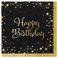Servietter Happy Birthday Svart/Gull