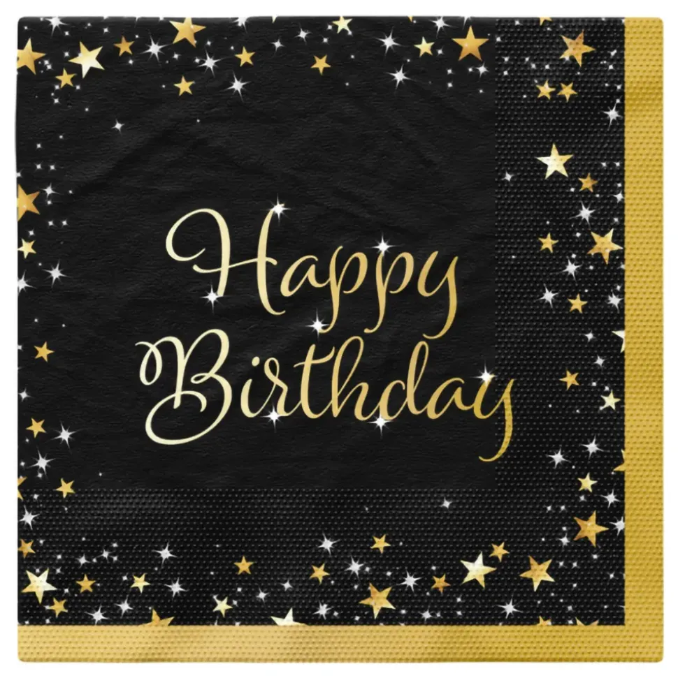 Servietter Happy Birthday Svart/Gull