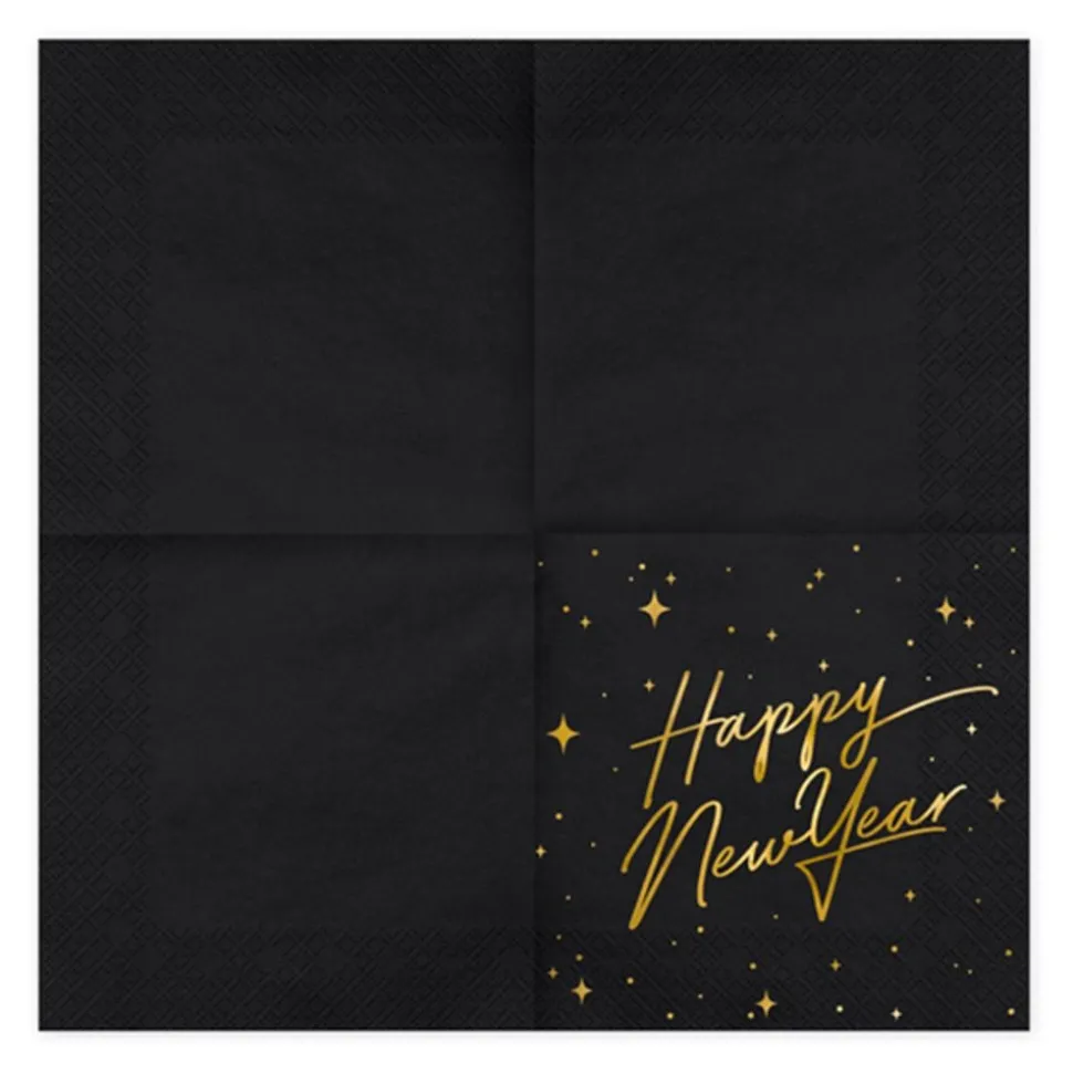 Servietter Happy New Year Gull Metallic/Svart