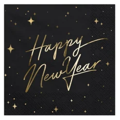 Servietter Happy New Year Gull Metallic/Svart