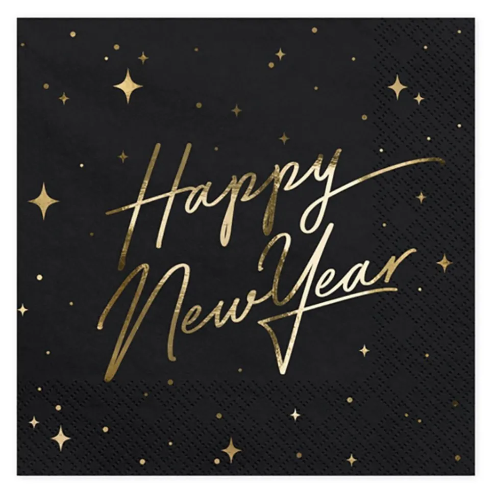 Servietter Happy New Year Gull Metallic/Svart