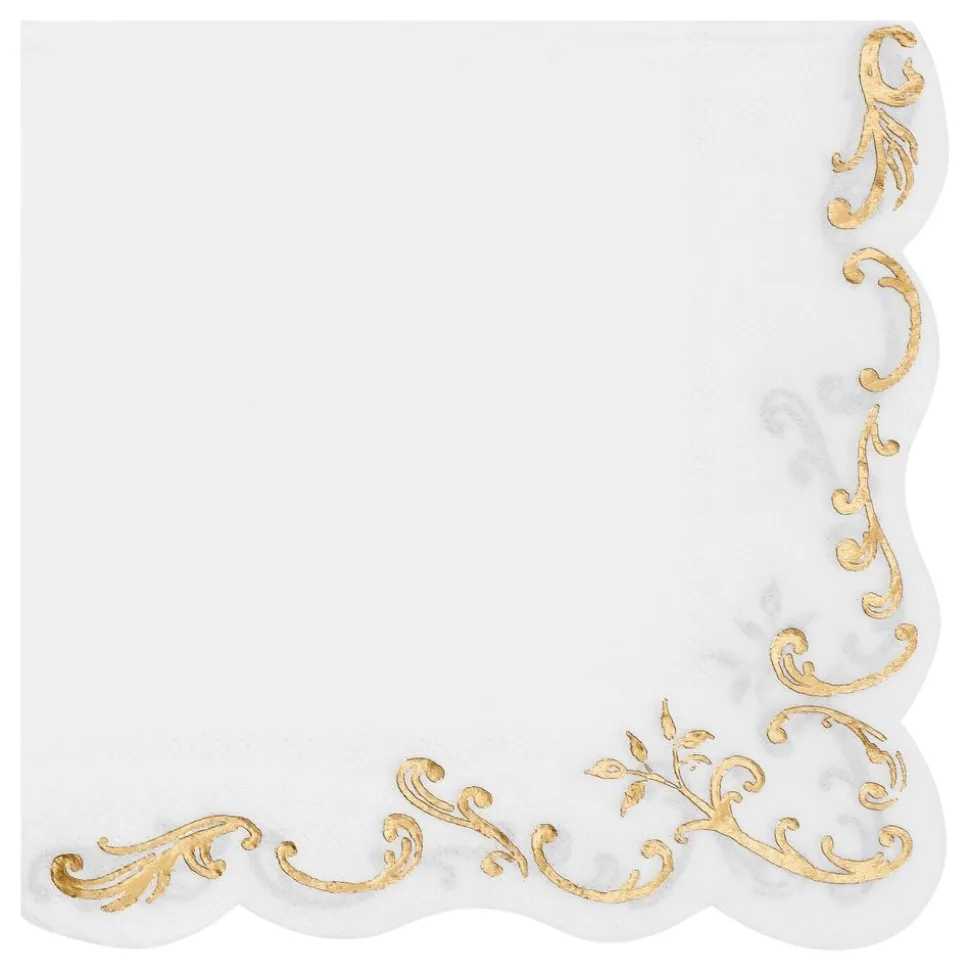 Servietter Ornament Gull/Hvit