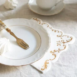 Servietter Ornament Gull/Hvit