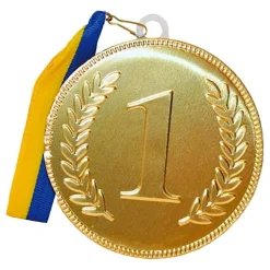 Sjokolademedalje Nr 1 med Blått/Gult Bånd