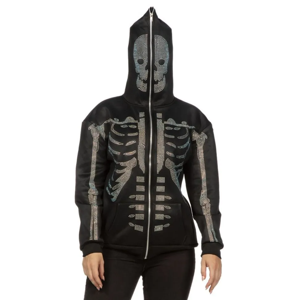 Skjelett Hoodie Glitter med Glidelås