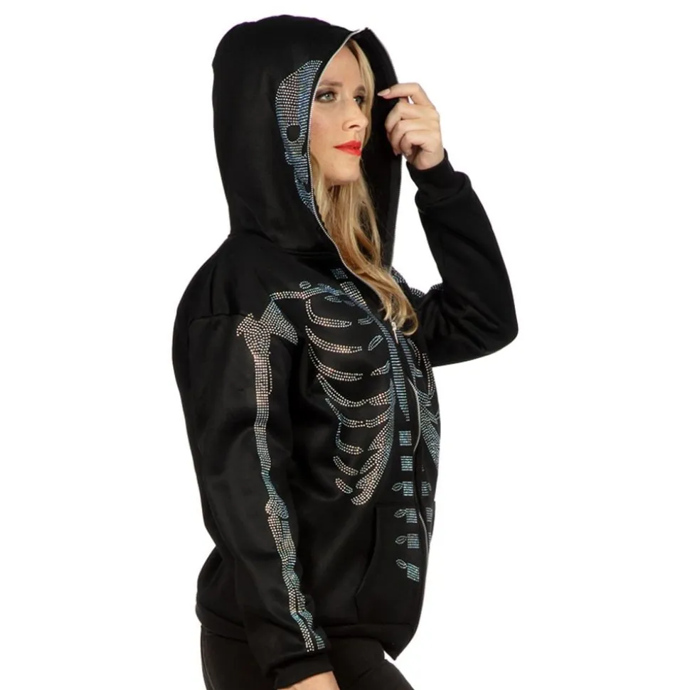 Skjelett Hoodie Glitter med Glidelås