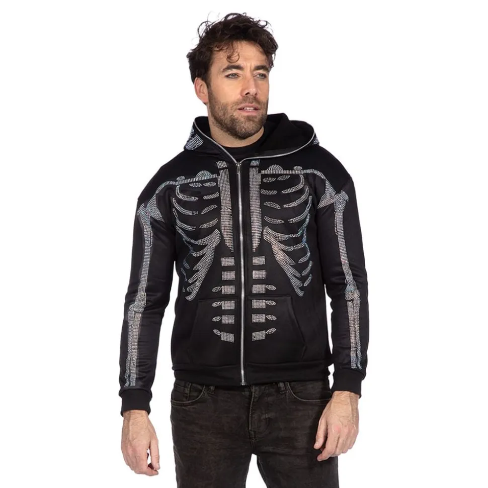 Skjelett Hoodie Glitter med Glidelås