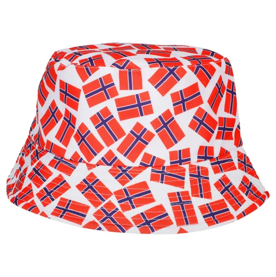 Solhatt med norske flagg