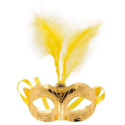 Øyemaske med Fjær Gull Metallic